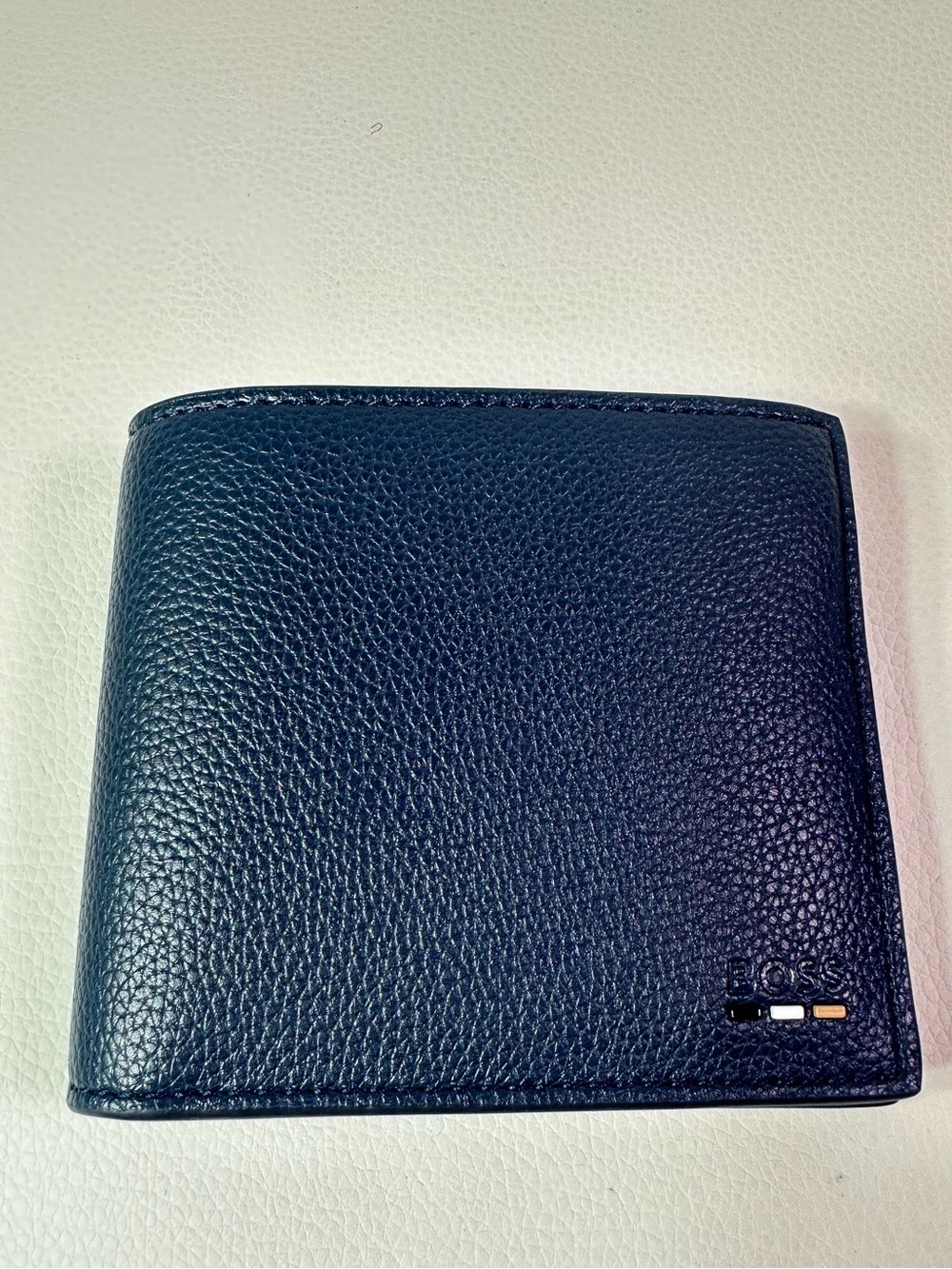 NEW Men’s Boss Ray Grained Navy Dusty Blue Leather Bifold Wallet